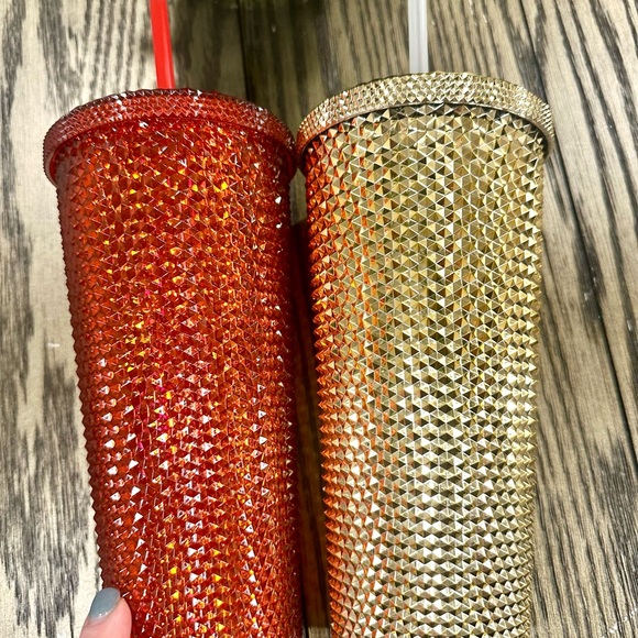 Red and Gold Rhinestone Tumblers (Set) - Picture 3 of 7